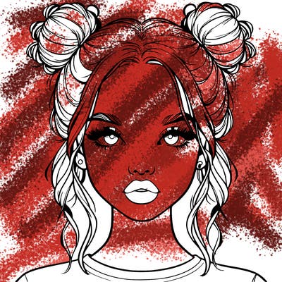 realistic girl with two buns in hair and lips