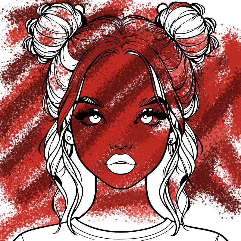 realistic girl with two buns in hair and lips