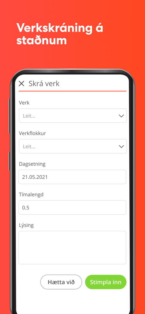 Tímon - Interfaccia dell'app mobile Tímon per la registrazione delle attività e il monitoraggio dei progetti.