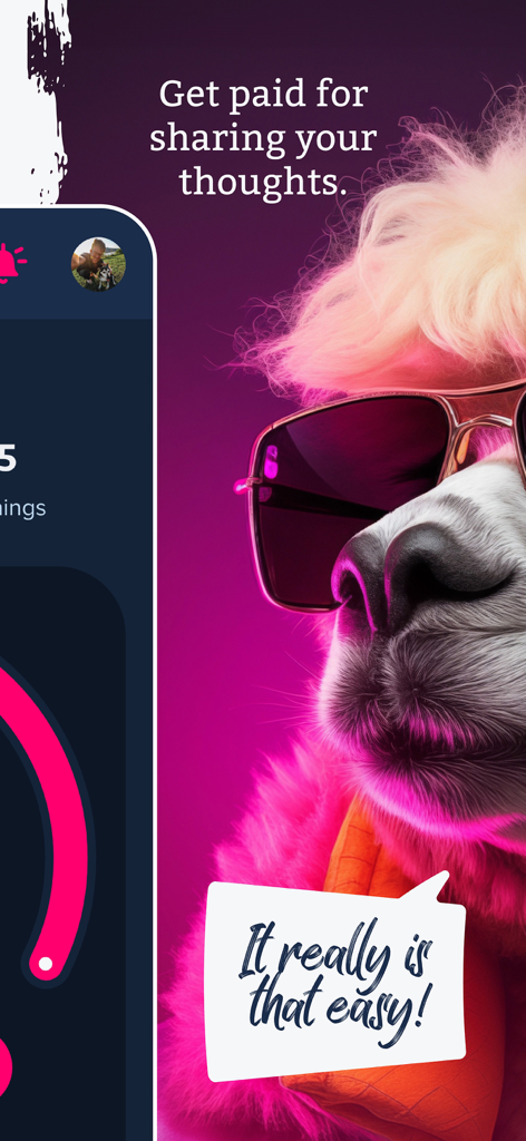 PaidViewpoint - A colorful promotional image for the PaidViewpoint app featuring a stylish alpaca with sunglasses and the message get paid for sharing your thoughts