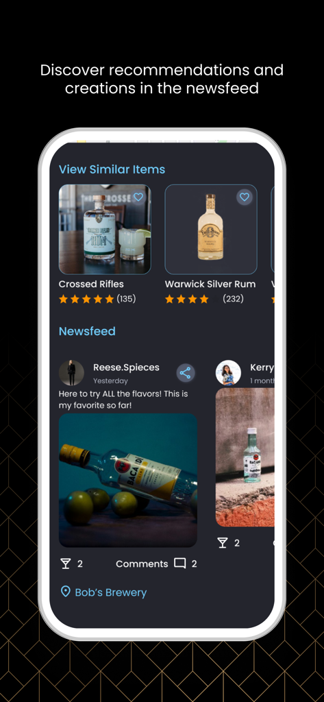 The Bar Book - The Bar Book app newsfeed displaying drink recommendations and community posts for craft spirits.