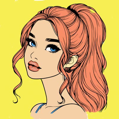 realistic girl with a ponytail on her hair and lips