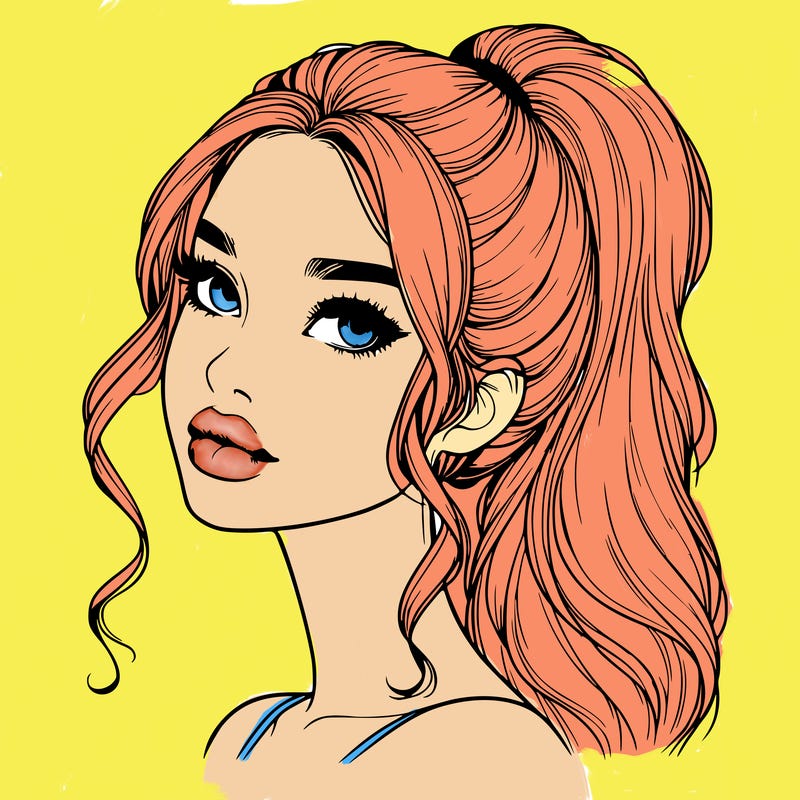 realistic girl with a ponytail on her hair and lips