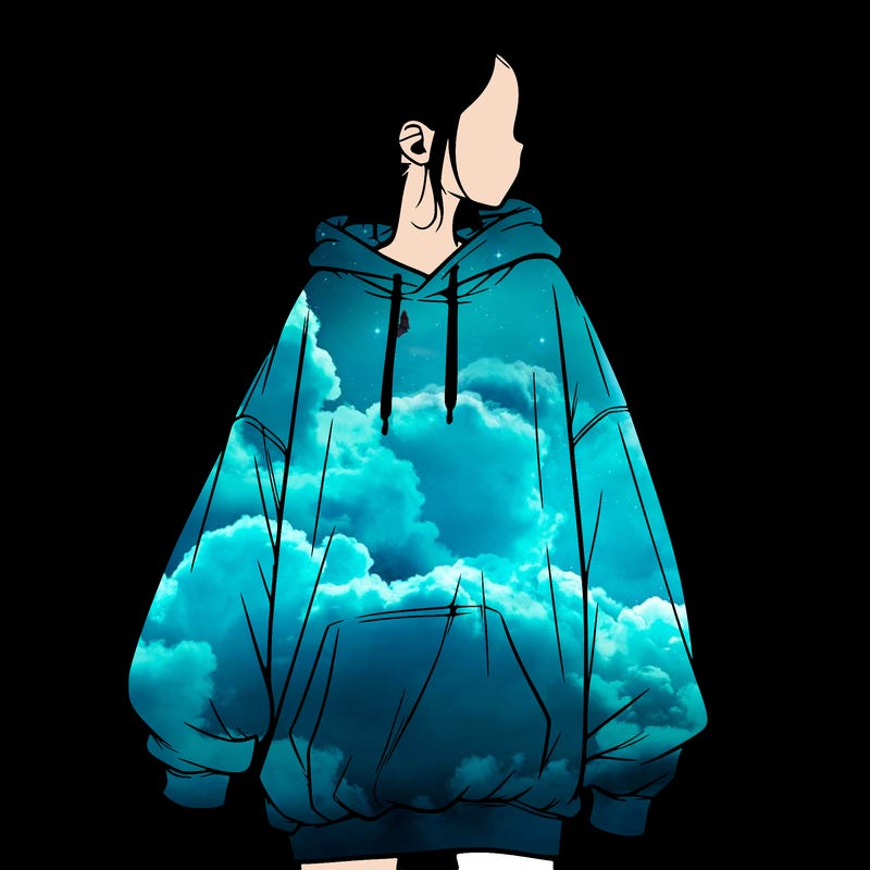 realistic girl with a oversized sweatshirt on and a bun