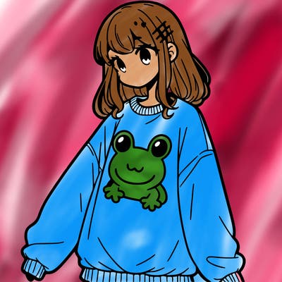 girl wearing frogging sweatshirt