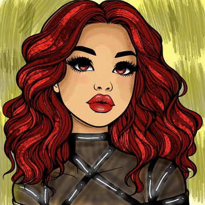 realistic girl with wavy hair and lips