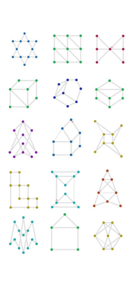 1LINE one-stroke puzzle game - 1LINE 한 붓 그리기 퍼즐 게임을 위한 다양한 기하학적 모양과 패턴의 그리드.
