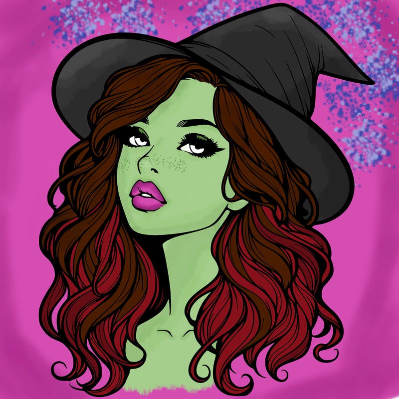 realistic witch girl with wavy hair and lips