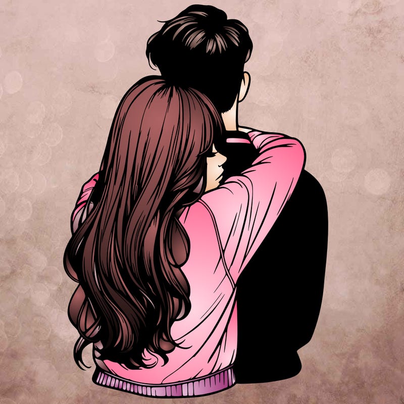 realistic girl hugging boyfriend from back