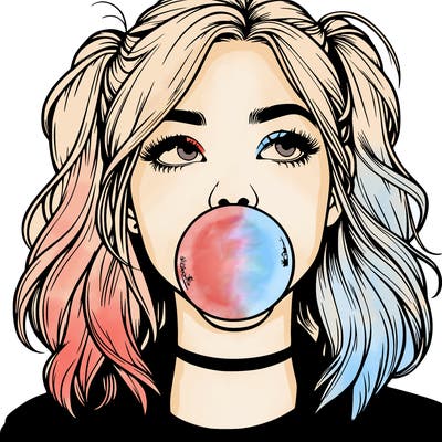 realististic girl blowing bubble -gum