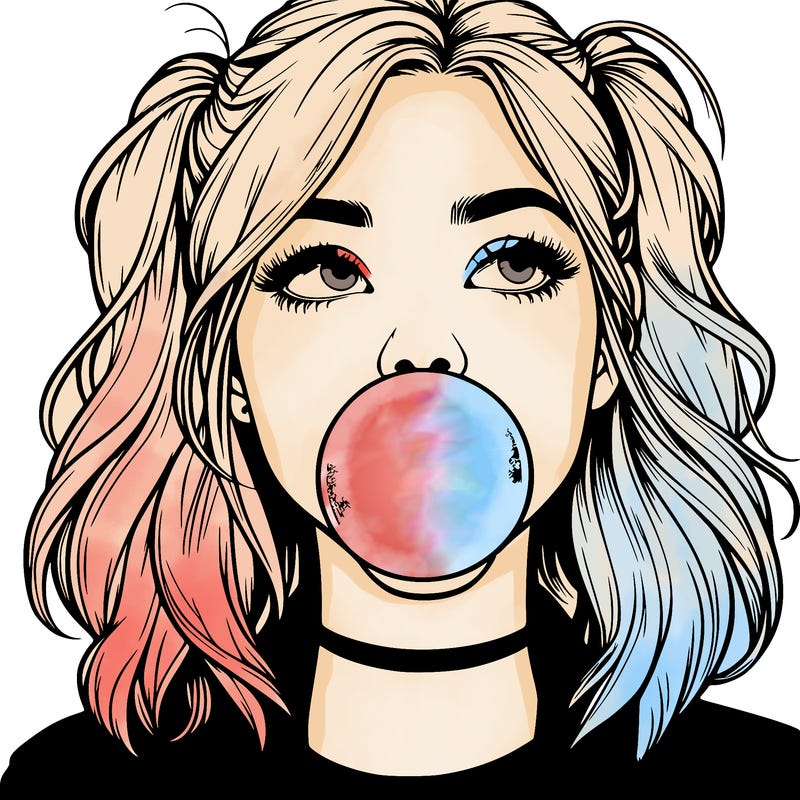 realististic girl blowing bubble -gum
