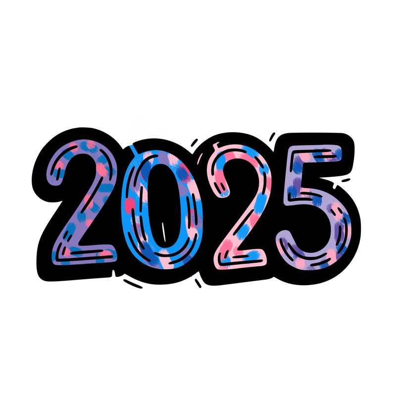 one line scrawled numbers sketch design “2025”