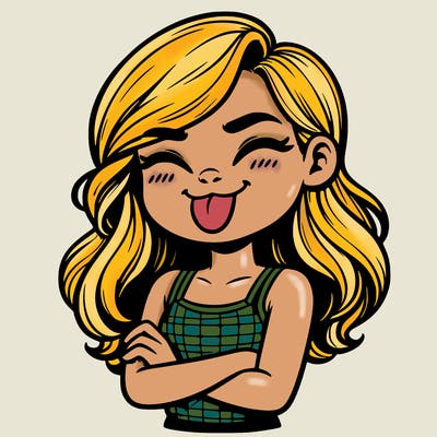 realistic girl crossing her arms and wearing a tank top with her tongue held out she has long hair