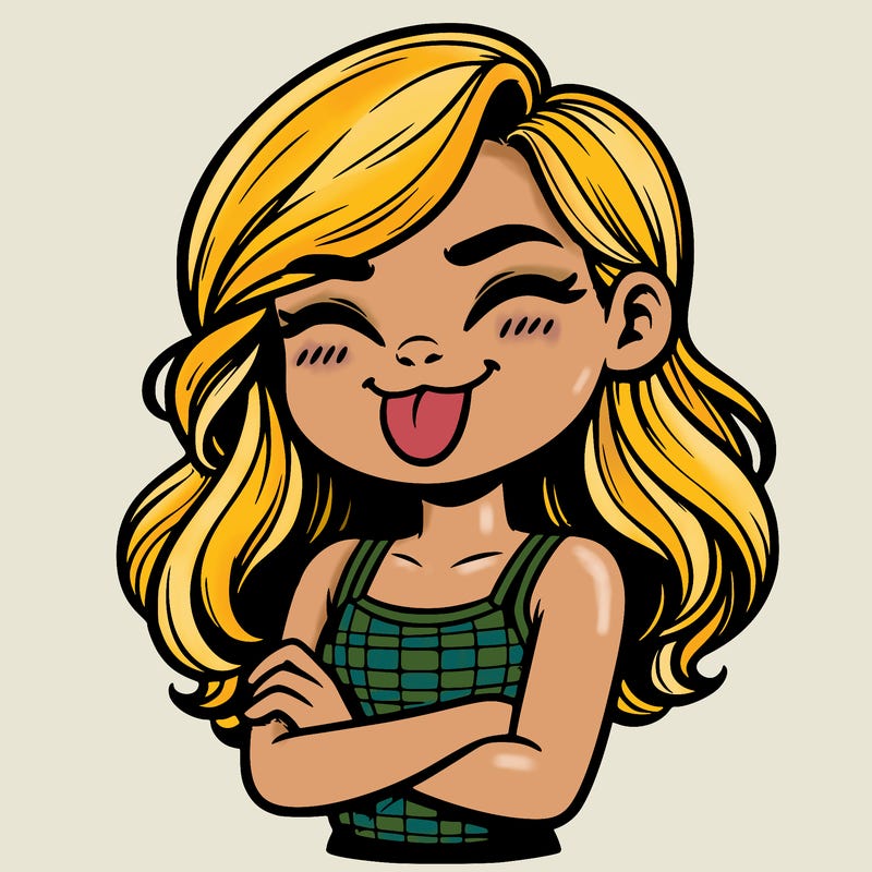 realistic girl crossing her arms and wearing a tank top with her tongue held out she has long hair