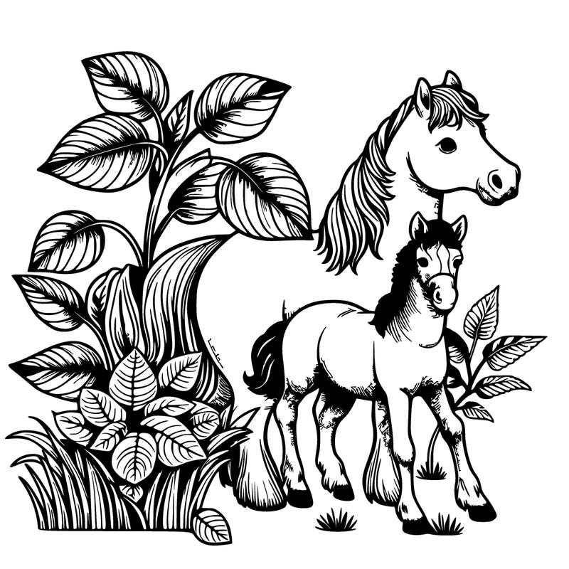 realistic plant and horse