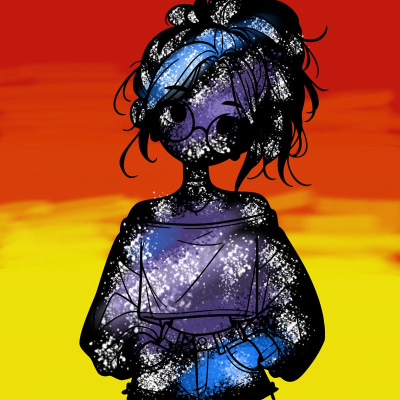 girl with a messy ponytail glasses a baggy crop top and jean shorts