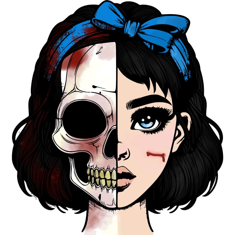 realistic girl with half skull mask