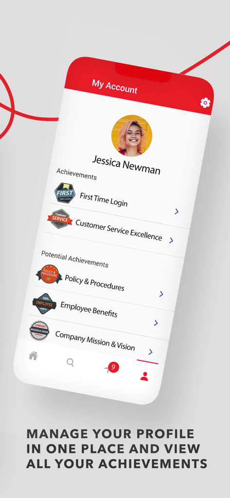 User profile view in the Learner Mobile app showcasing digital badges and training achievements.