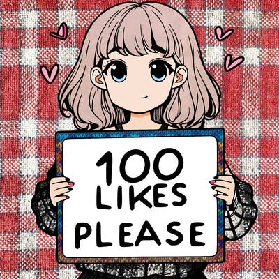 a girl holding a sign saying 100 likes please