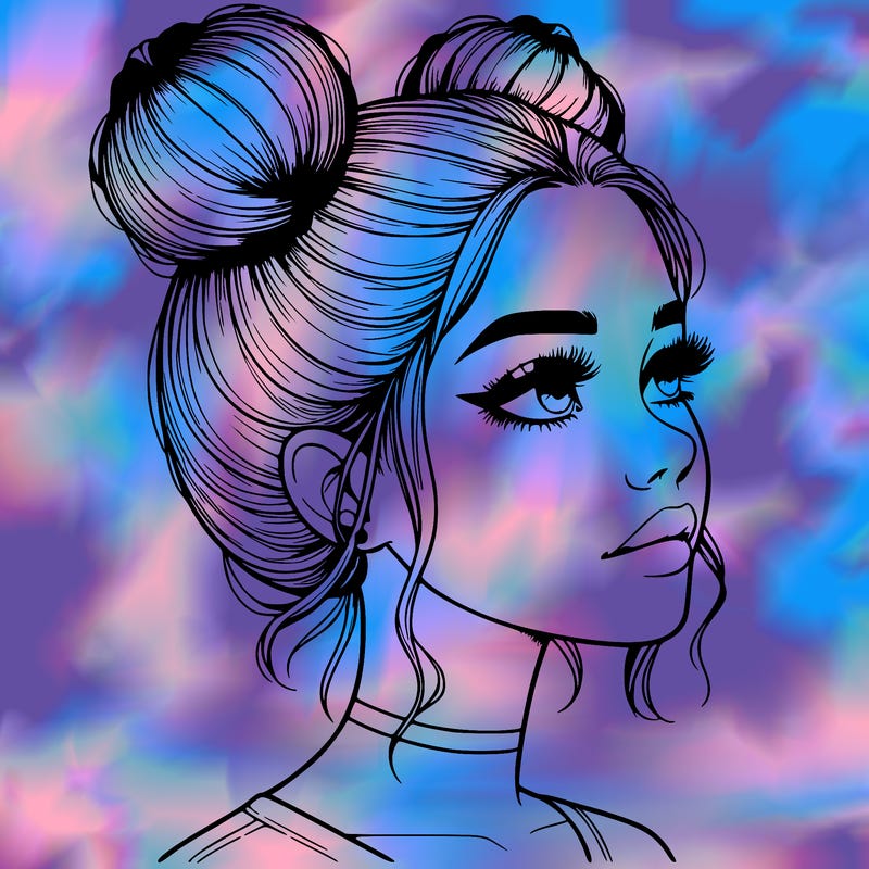 realistic girl with buns on the top of her head