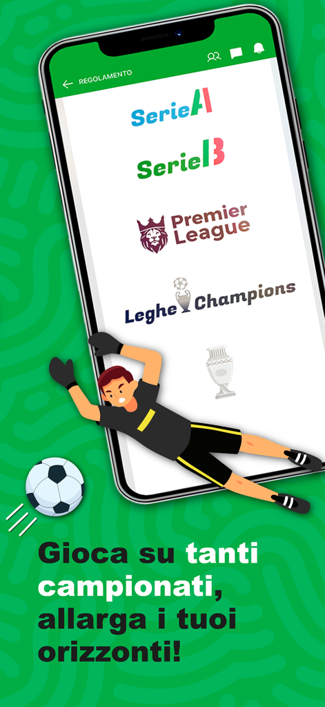 Fantaclub - Schermata dell'app Fantaclub che mostra le opzioni di fantacalcio per la Serie A e la Premier League.