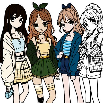 teen manga girls group of 4