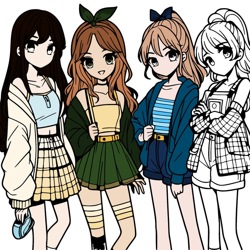 teen manga girls group of 4