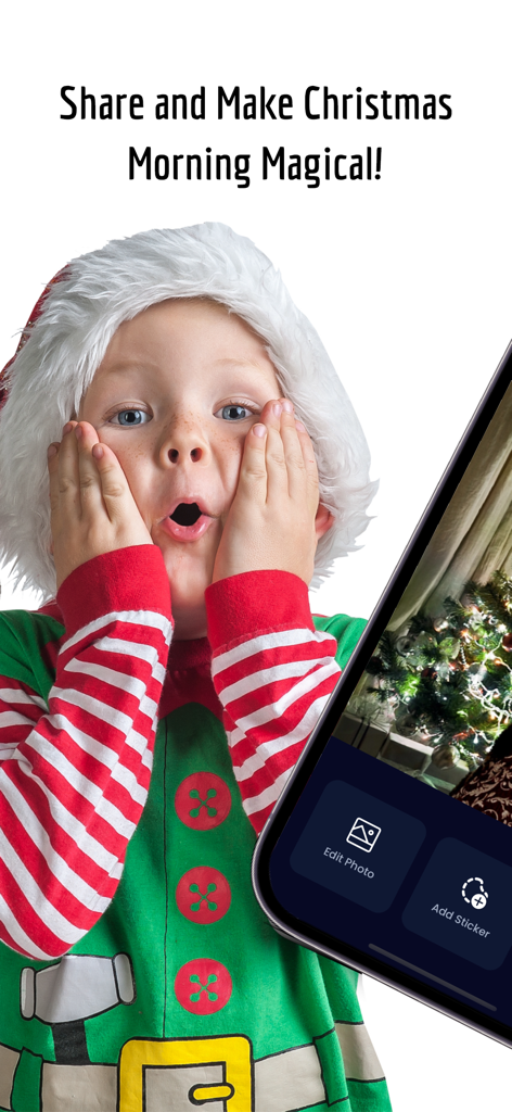 Catch Santa In My House! - Surprised child in an elf costume with a smartphone showing the Catch Santa app