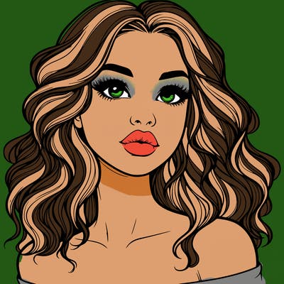 realistic girl with wavy hair and lips