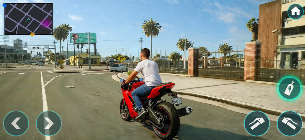 City Bike Driving 3D Openworld - A red motorcycle driving through a city street in a 3D open world simulator