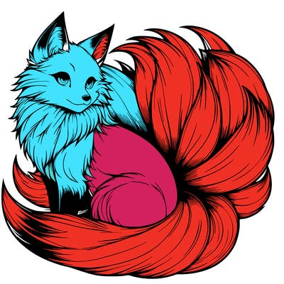 realistic detailed 9 tailed anime fox