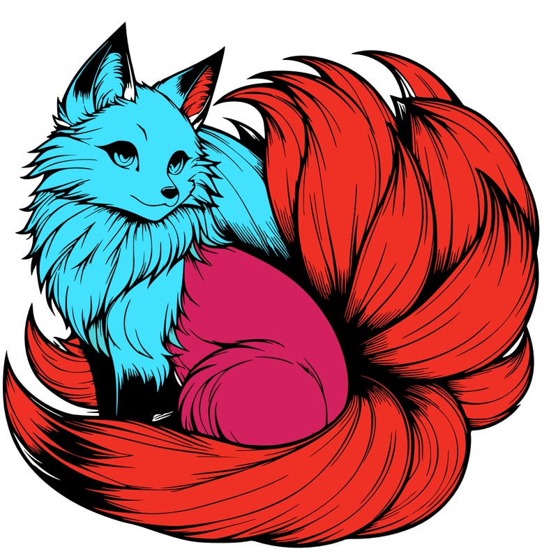 realistic detailed 9 tailed anime fox