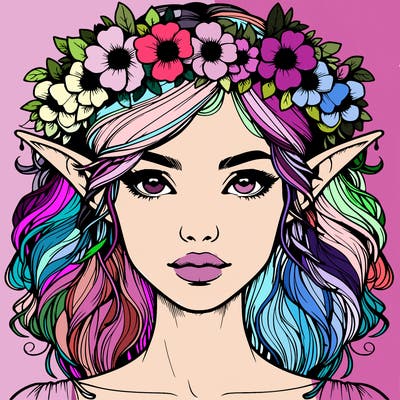 realistic female elf with flower crown