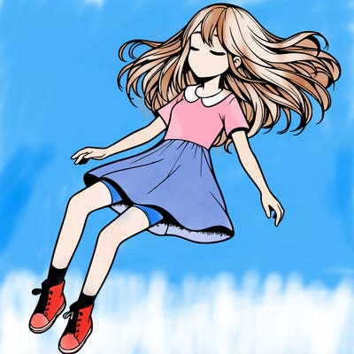 realistic girl floating