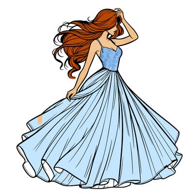 realistic woman with dress flowing in the wind