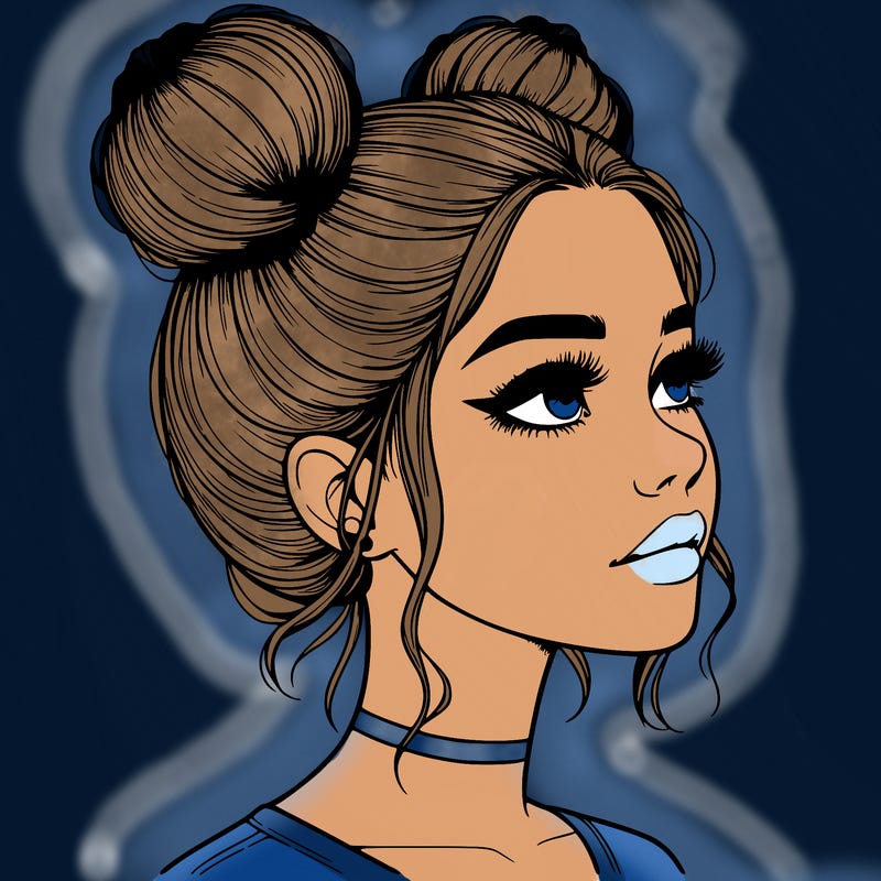 realistic girl with buns on the top of her head