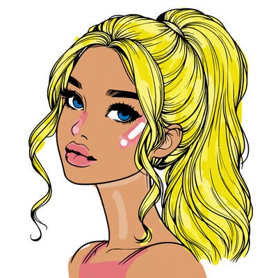 realistic girl with a ponytail on her hair and lips