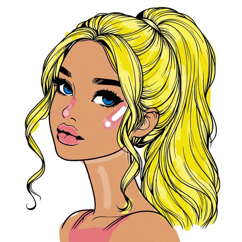 realistic girl with a ponytail on her hair and lips