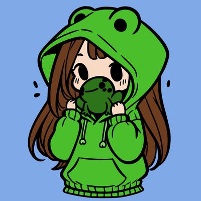 a girl holding a froggy hoodie