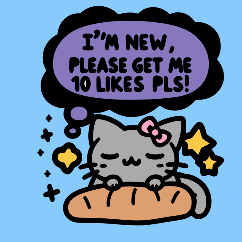 kitty taking a nap dream talking and saying "i'm new, please get me at least 10 likes pls!!"