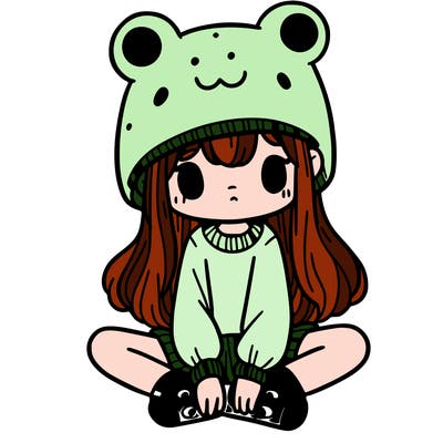 a girl wearing a frog hat and some frog socks