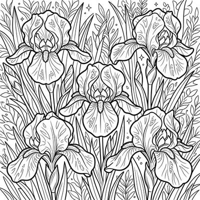 Immerse yourself in the delicate charm of Dwarf Bearded Irises with this exquisite coloring page. Featuring intricate floral designs, it's perfect for a mindful coloring experience.