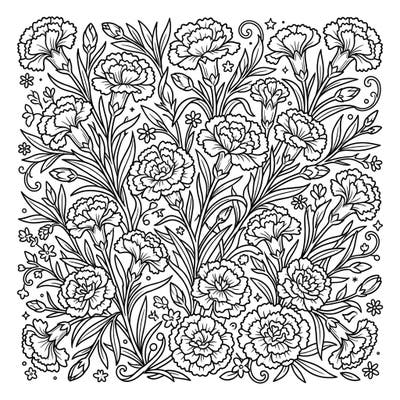 Discover the delicate charm of miniature carnations with this exquisitely detailed coloring page. Immerse yourself in a garden of intricate floral patterns designed for a relaxing and rewarding coloring experience.