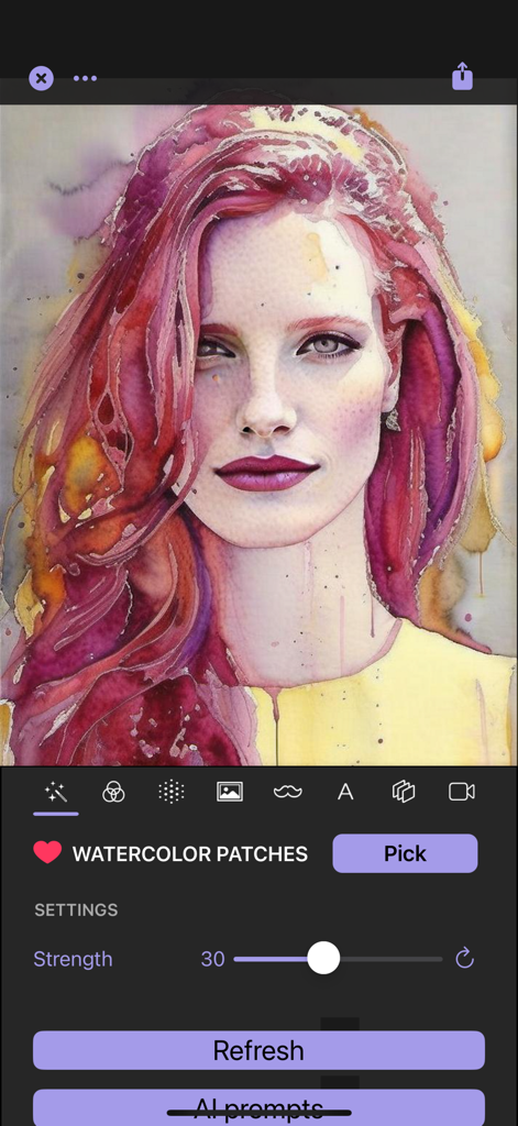 Retrato de una mujer transformado en arte de acuarela en la aplicación Aquarelle IA