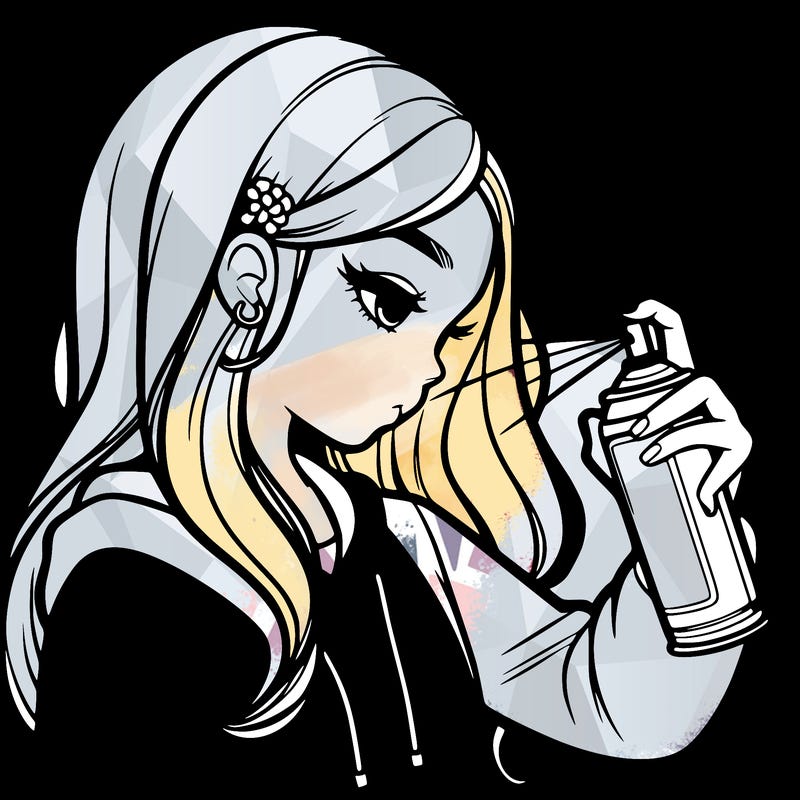 a realistic girl spray painting