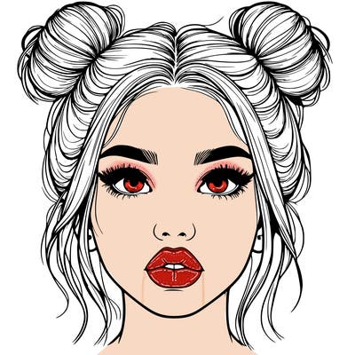 realistic girl with two buns on her hair and lips