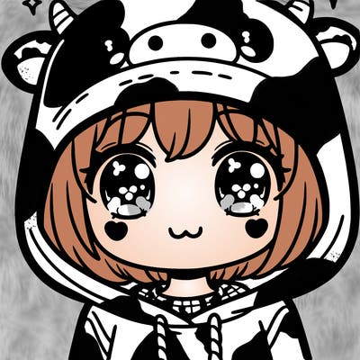 kawaii girl with cow hoodie