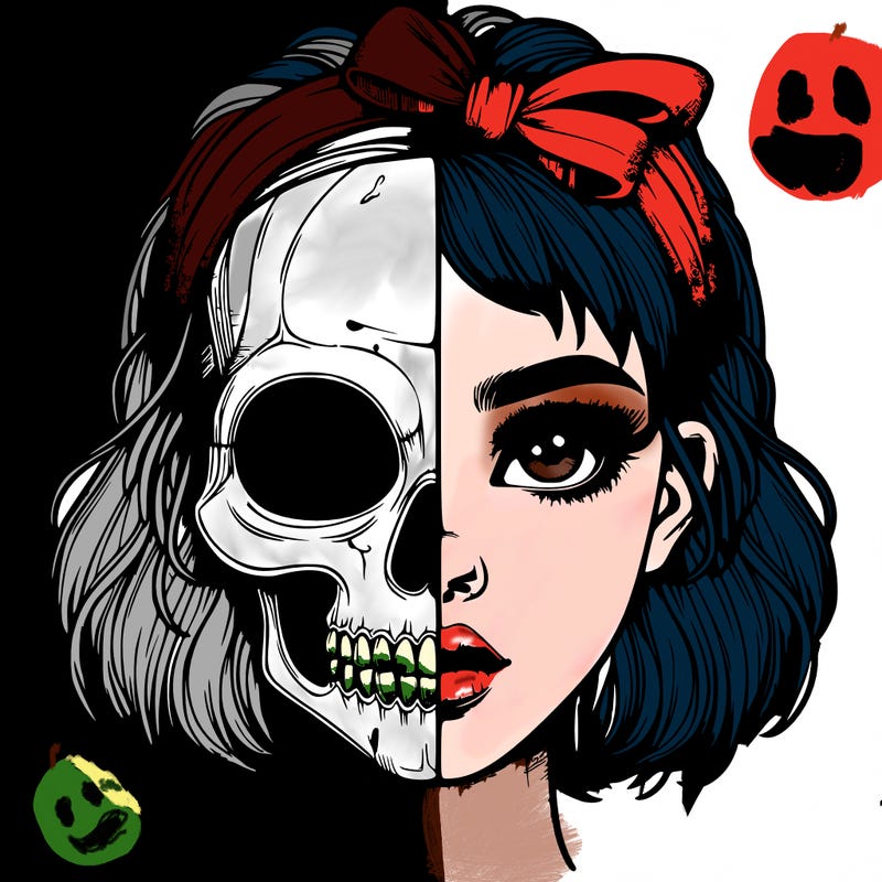 realistic girl with half skull mask