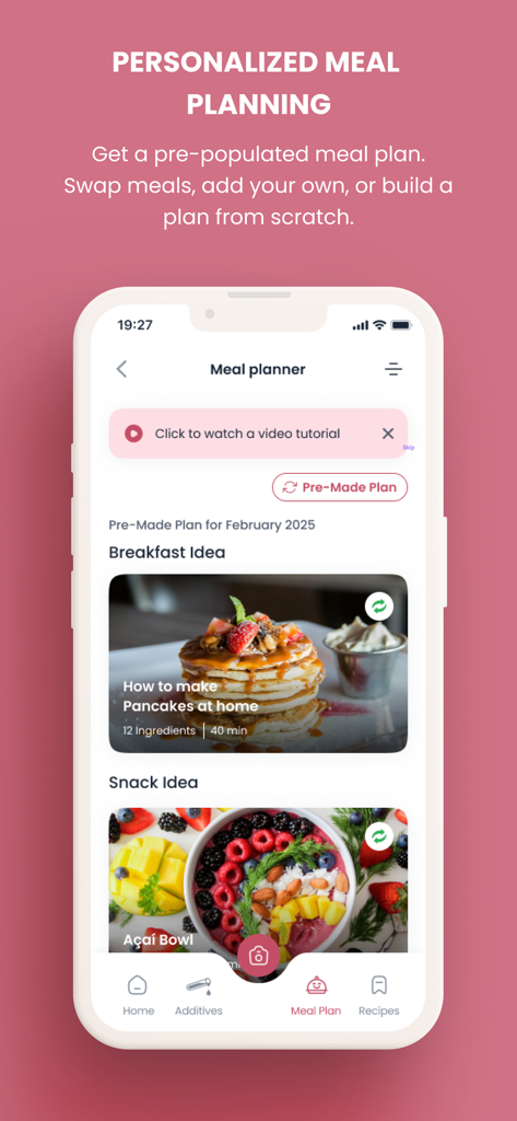 Additive-Free Lifestyle - Interface of the Additive-Free Lifestyle app showing personalized meal planning with healthy recipe suggestions