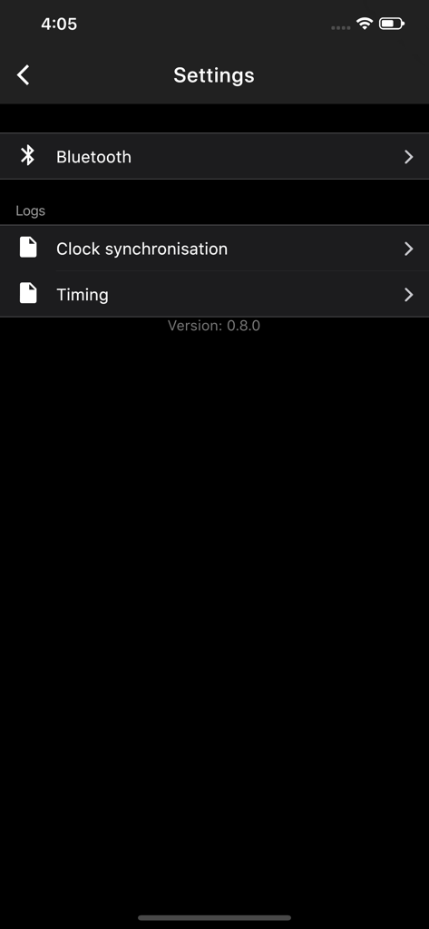 RaceGorilla Pro - Menu des paramètres de l'application RaceGorilla Pro montrant la configuration Bluetooth et les journaux d'activité.